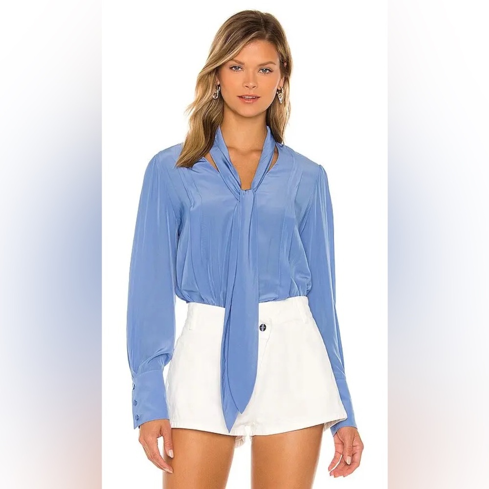 SMYTHE Over  The Head‎ Tie Neck Long Sleeve Blue Lightweight Blouse Size XS